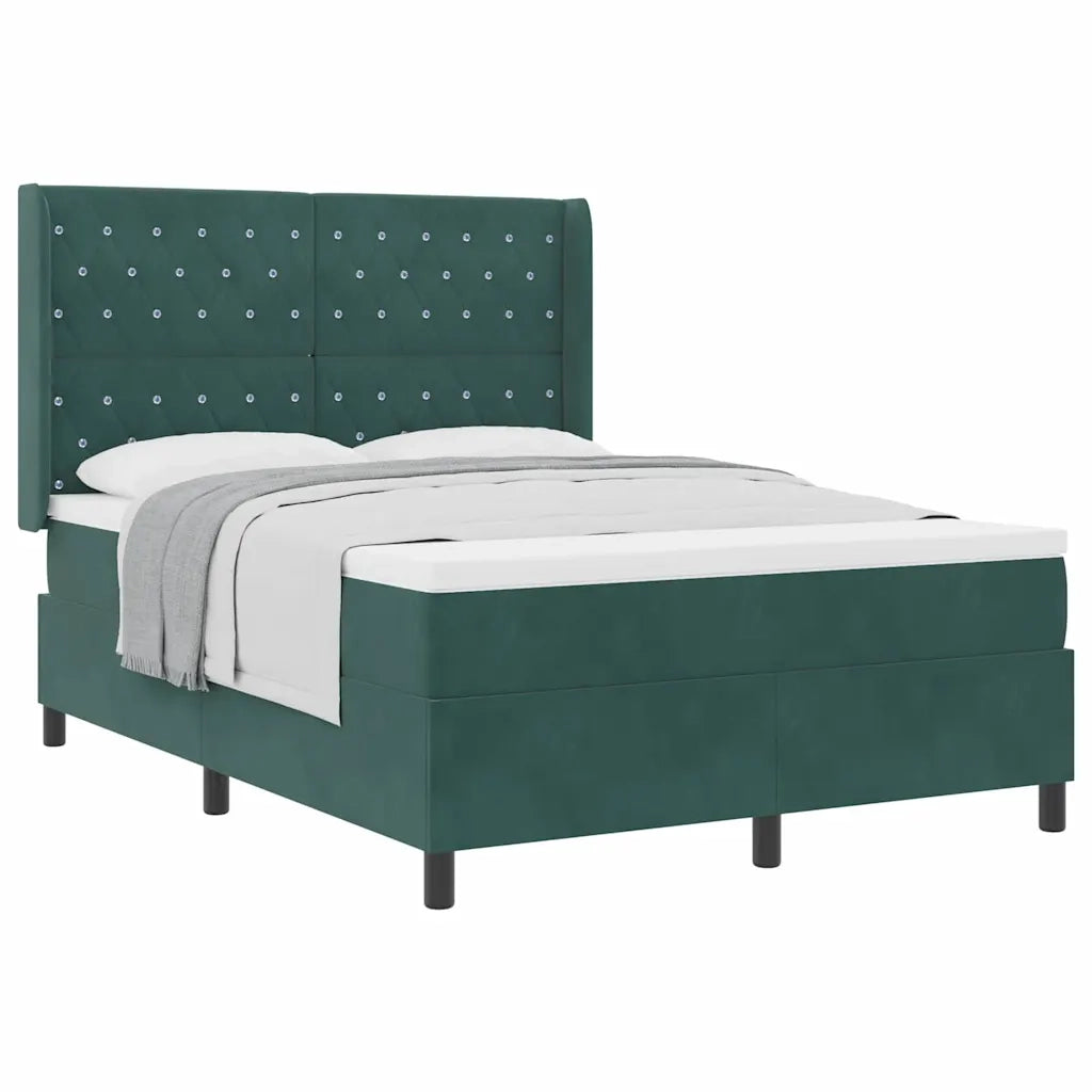 vidaXL Letto a molle con testiera Verde scuro 140 x 200 cm Velluto