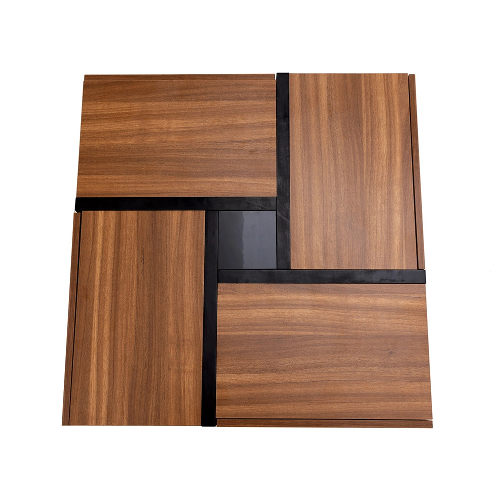 Tavolino da caffè 78x78x36 cm; 4 cassetti con ripiano inferiore; truciolato; colore naturale