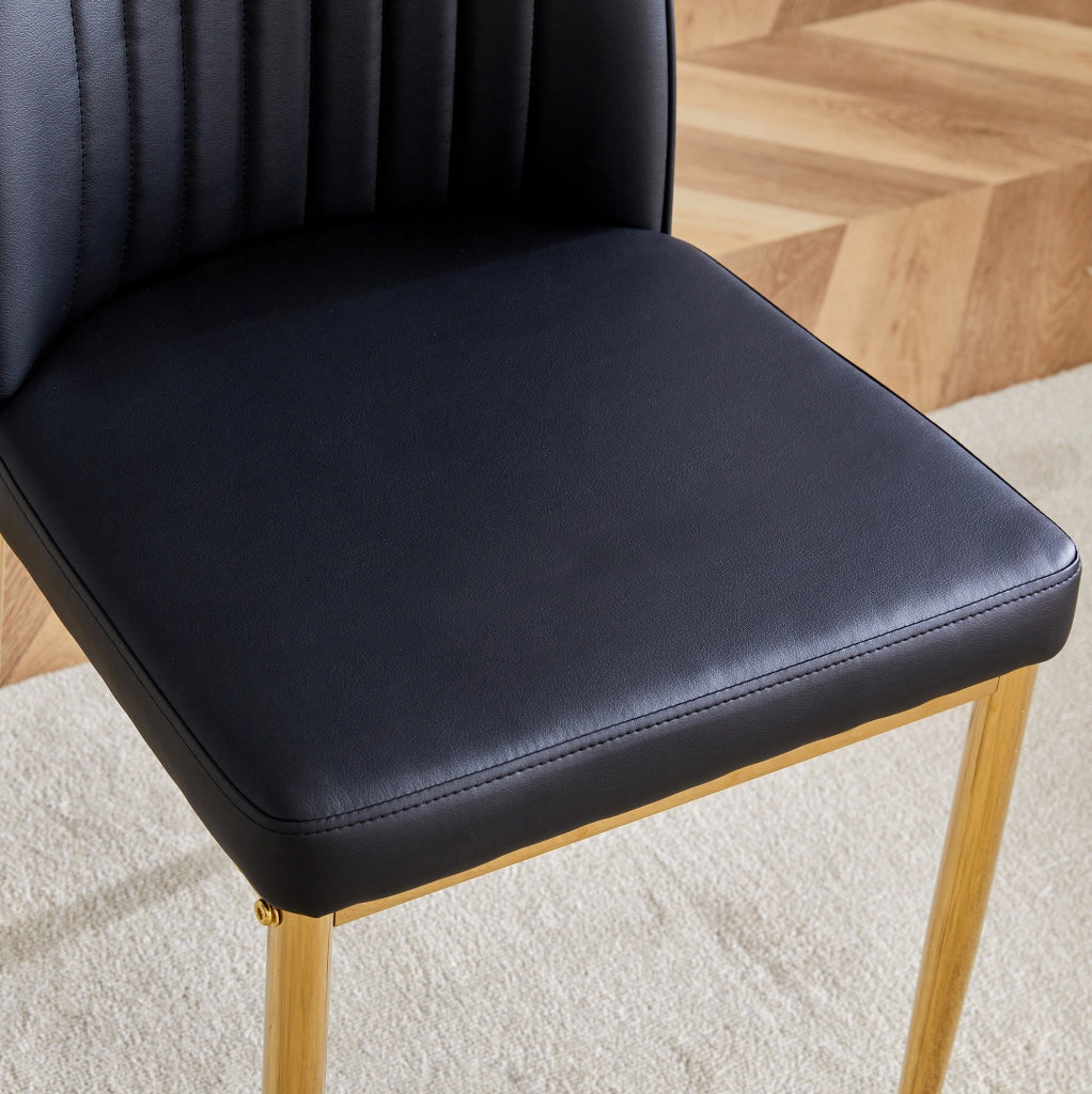 Set 4 sedie da pranzo moderne in PU nero con gambe in metallo dorato; 80 x 50 x 46;5 cm