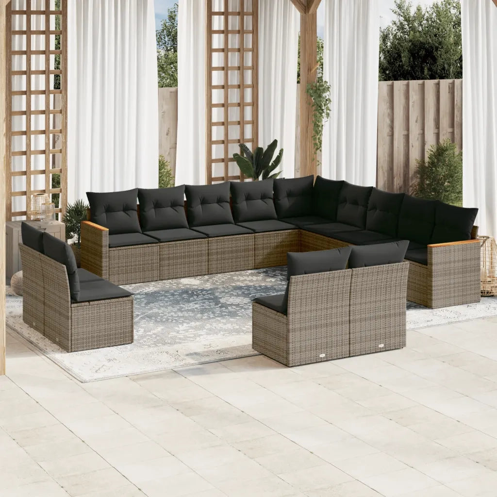 Set Divani da Giardino 13 pz con Cuscini Grigio in Polyrattan 3226487