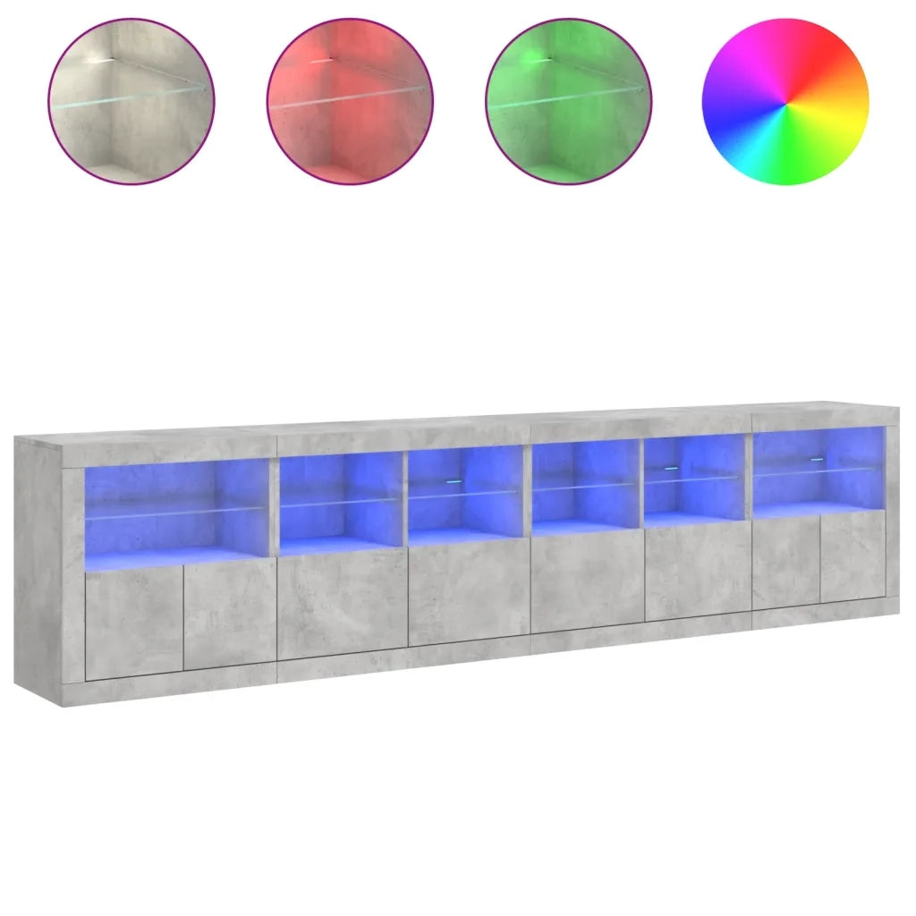 Credenza con Luci LED-Buffet-Armadio da cucina Grigio Cemento 283x37x67 cm