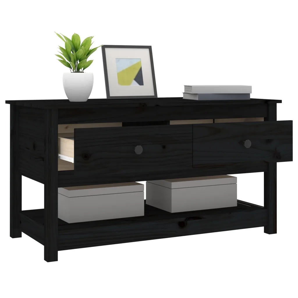 Tavolino da Salotto Nero 102x49x55 cm in Legno Massello di Pino 820925