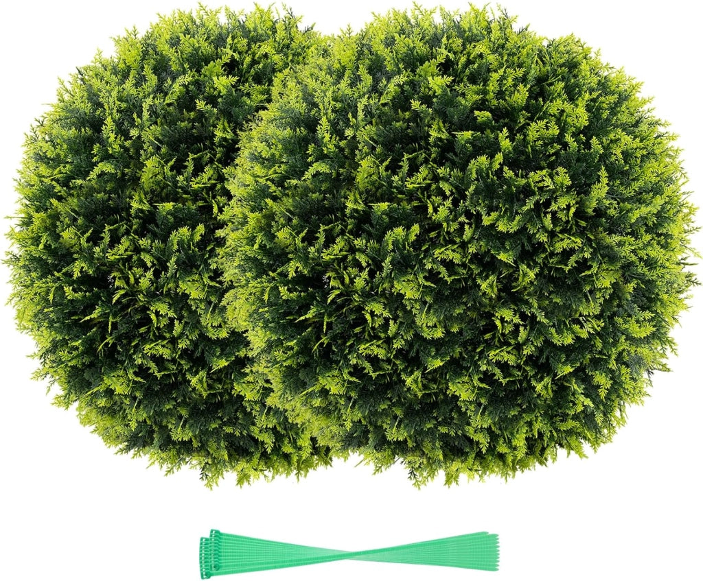 Set di 2 palline di cedro artificiale, piante sferiche finte, 55 cm, arbusti rotondi, verde, resistenti al sole, palline decorative per giardino, cortile, matrimonio e festa