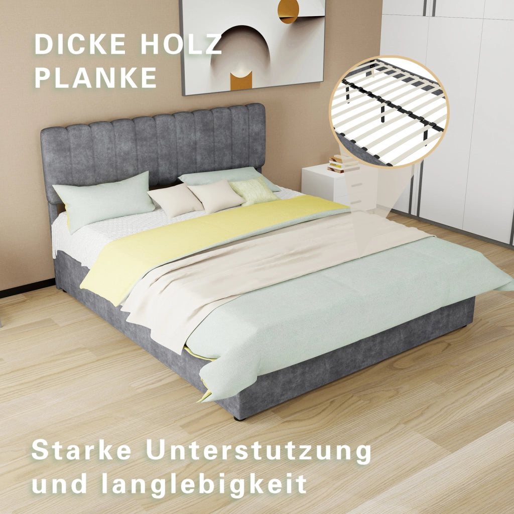 letto imbottito tessuto grigio 160 x 200 cm