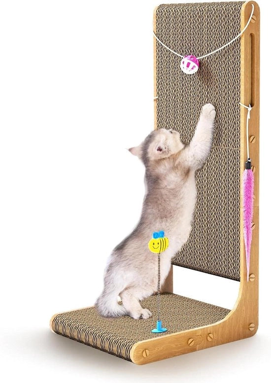 Scrivania a L 75cm per Gatti Cardboard Pad per Gatti Indoor Protezione Mobili con Giocattolo a Sfera Catnip Grande