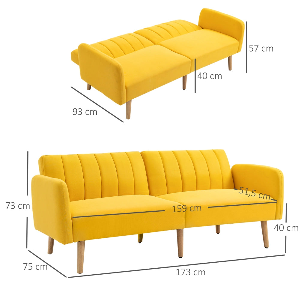 Divano Letto Moderno ¨C zephmum ¨C 173x75x73 cm Tessuto Giallo con Respaldo Regolabile