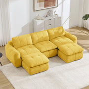 Divano modulare a U 3 posti senza struttura in chenille con seduta ergonomica giallo 264 × 160 × 68 cm