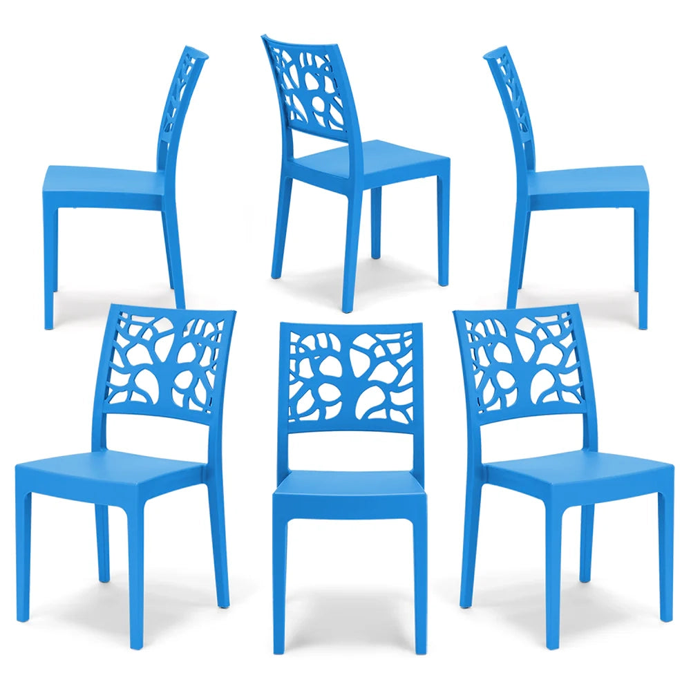 Set 6 sedie in polipropilene TETI, impilabile, resistente ai raggi UV, design moderno, ideale per sala da pranzo, cucina, sala d’attesa, bar, ristoranti o giardino, colore Azzurro