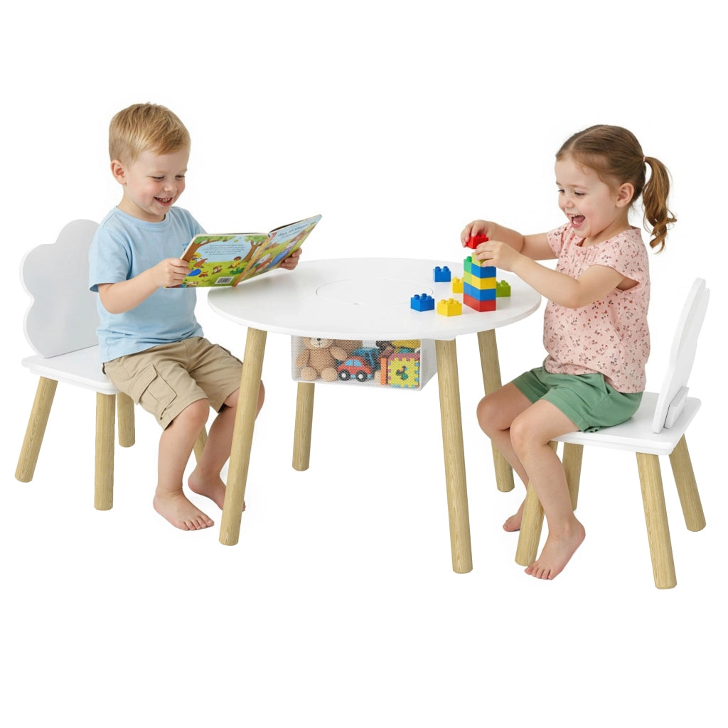Set tavolo e sedie per bambini con contenitore ¨C Xylo ¨C Legno bianco e naturale 3 pezzi