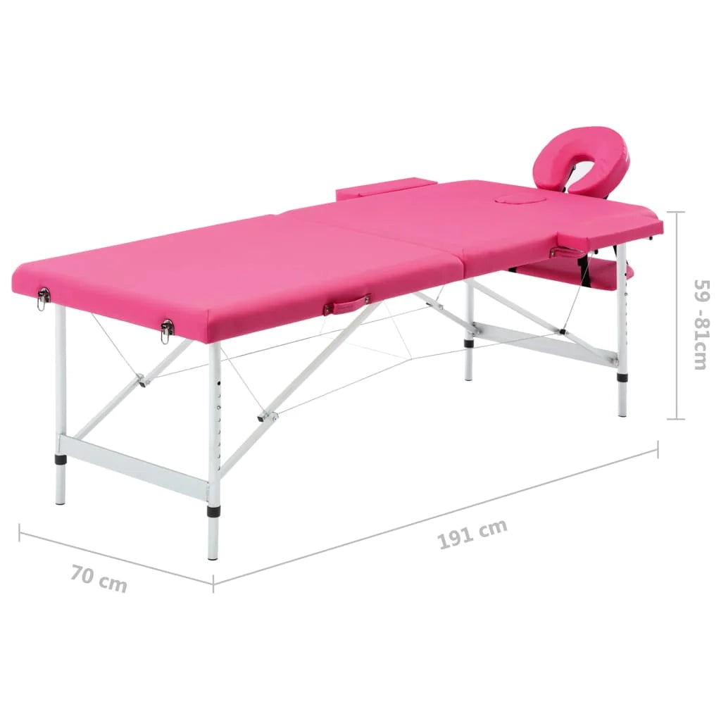 Lettino da massaggio pieghevole a 2 sezioni acciaio inox rosa 02_0001809
