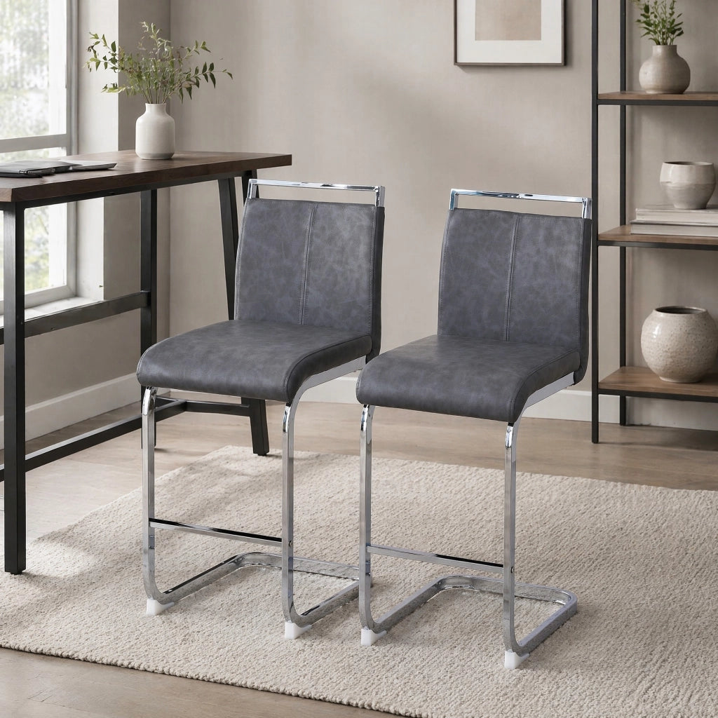 SGABELLO BAR 96,5 cm Grigio scuro/Argento in PU Set da 2 pezzi