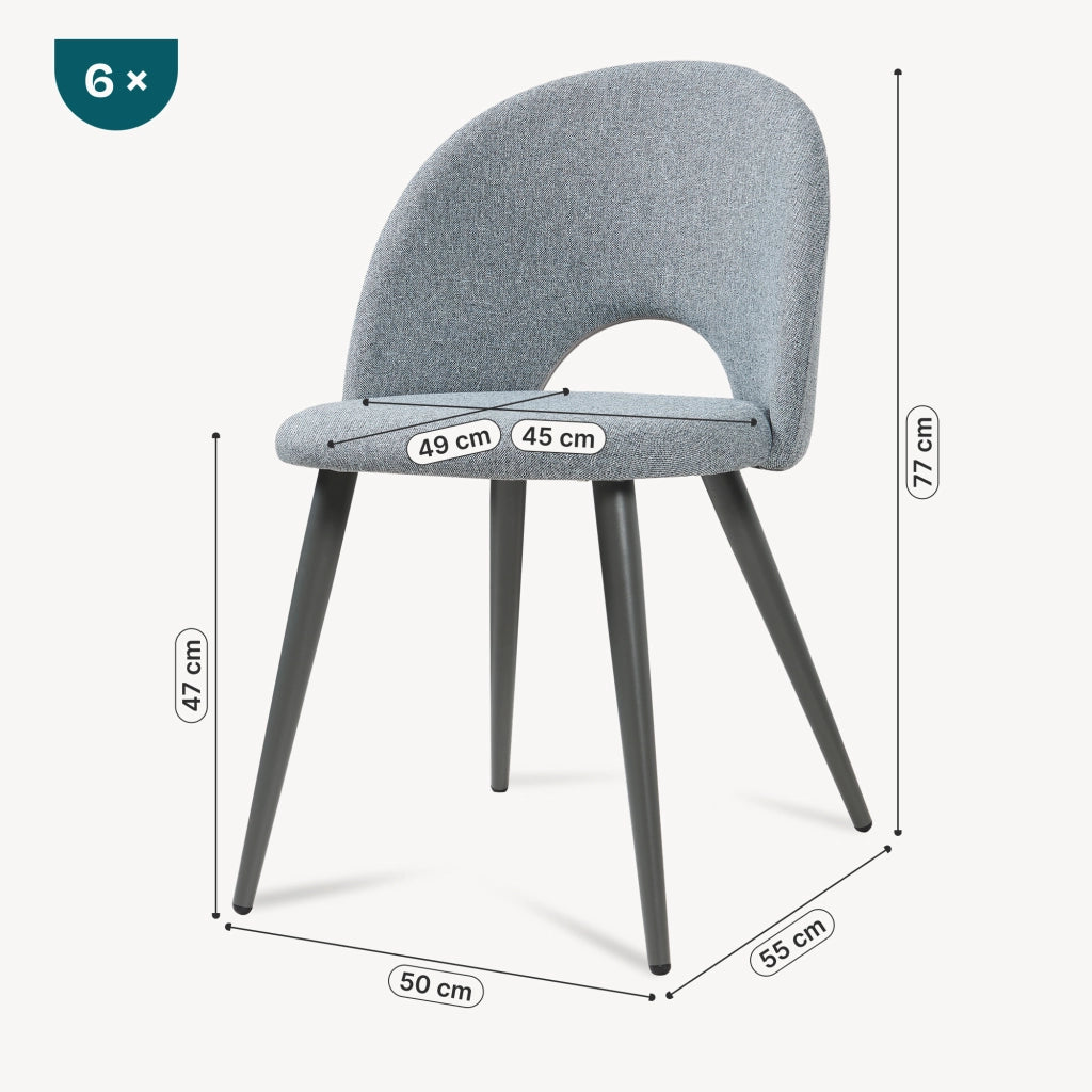 Set Karijoki di 6 Sedie Imbottite da Sala Pranzo Rivestimento in Tessuto - Grigio [en.casa]