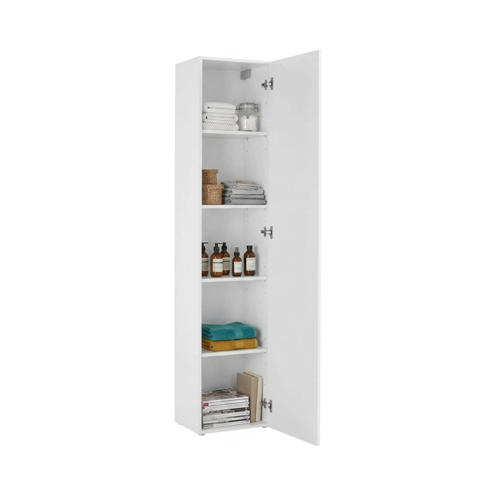 Neto, Armadio Multiuso 1 Anta 4 Ripiani Made in Italy, 40x180h cm Bianco Lucido