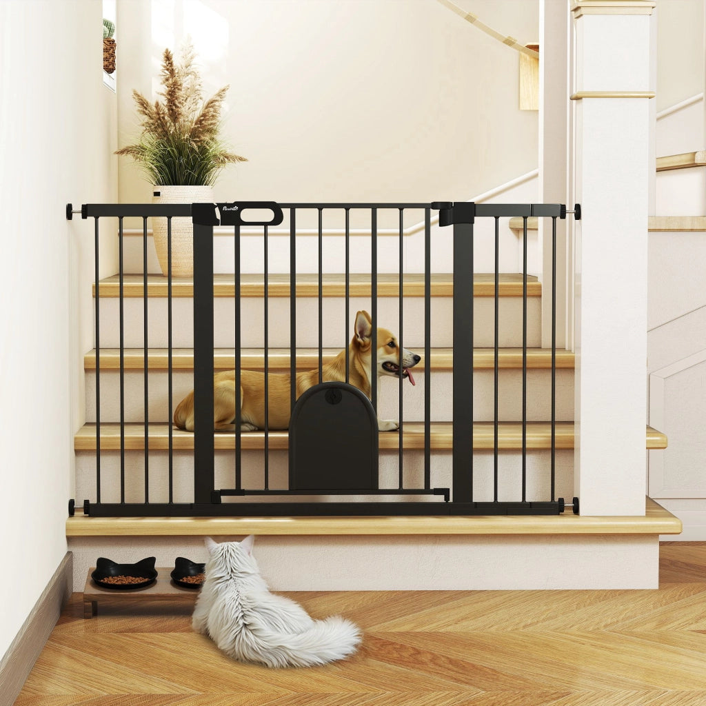 Barriera di Sicurezza per Cani con Porta ¨C Zephmum ¨C Nero 75-131 cm