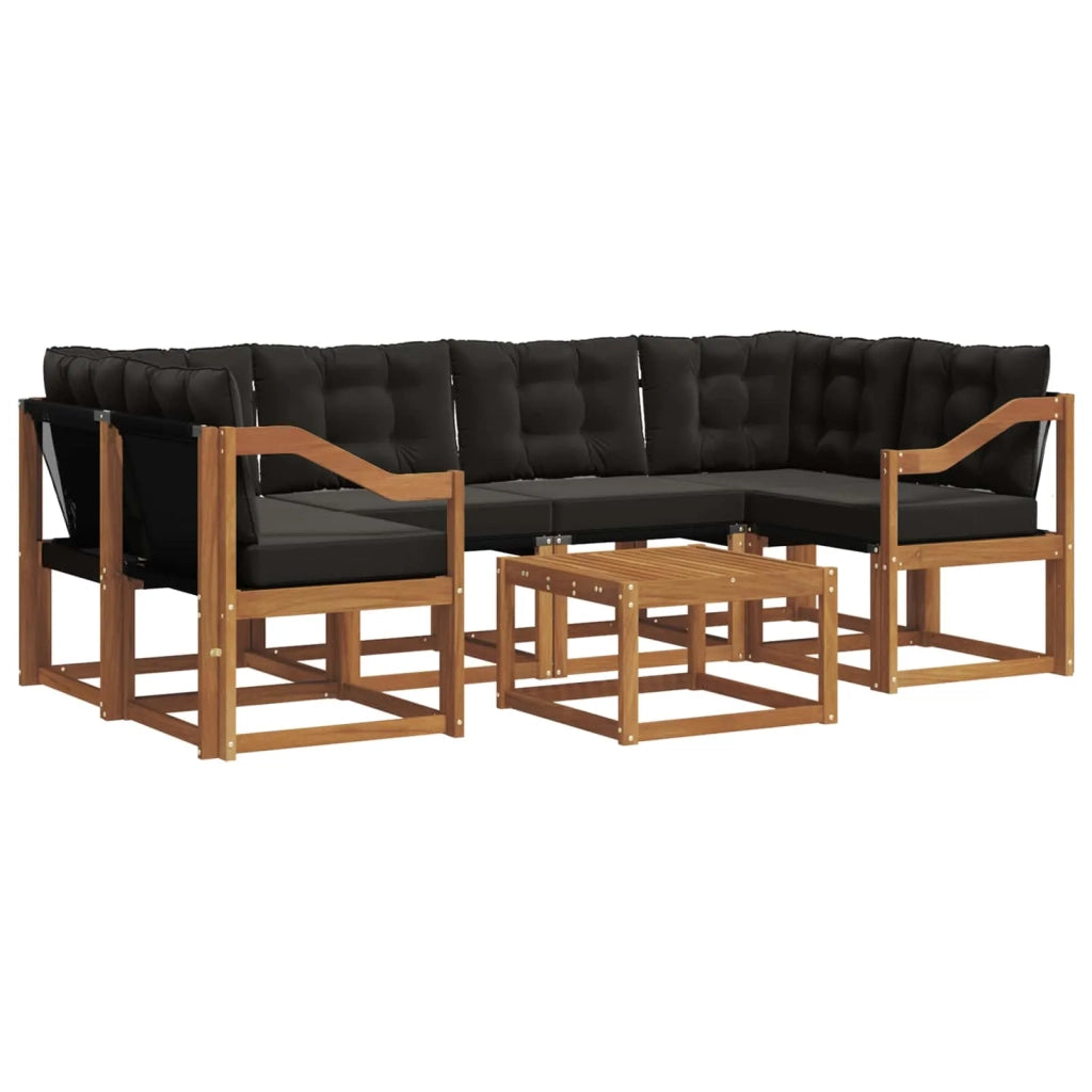 Set di divani da esterno con cuscino 7 pcs Naturale e Nero