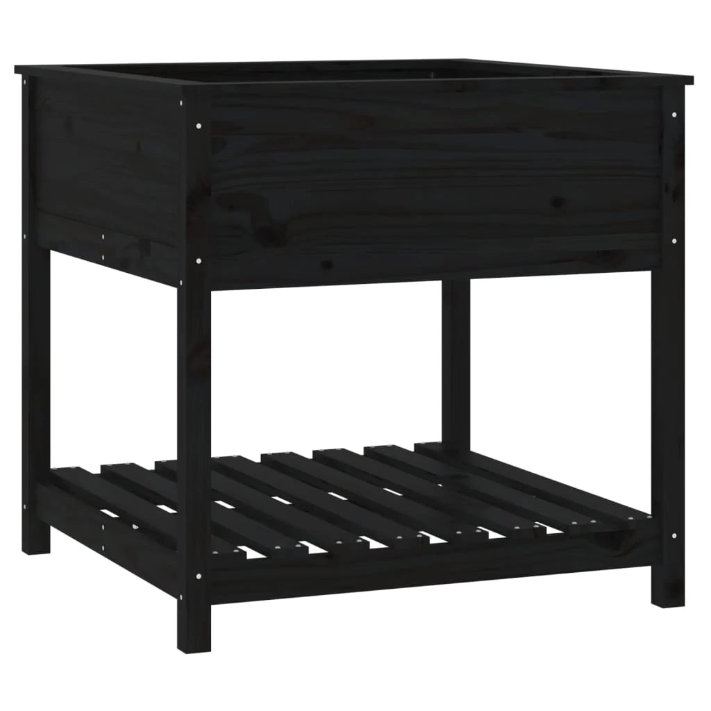 Fioriera rialzata per piante fiori patio giardino con ripiano 82,5 x 82,5 x 81 cm legno massello di pino nero 02_0038411