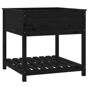 Fioriera rialzata per piante fiori patio giardino con ripiano 82,5 x 82,5 x 81 cm legno massello di pino nero 02_0038411