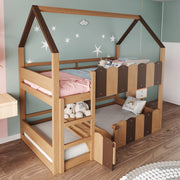Letto a castello per bambini 90x200 cm con design a casetta e sponde di sicurezza