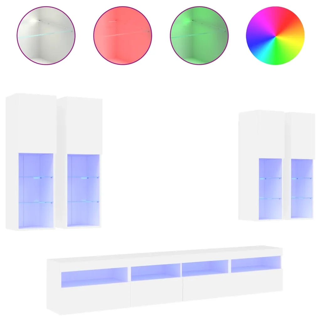 Set Mobili TV a Muro 7 pz con Luci LED Bianco 3216771