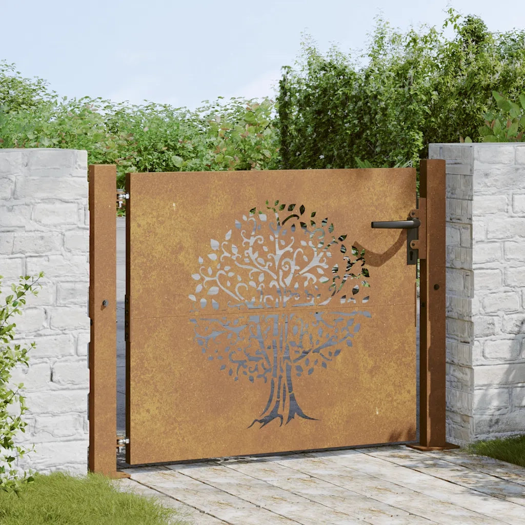 Cancello da giardino 100x100 cm in acciaio Corten con design ad albero 153215