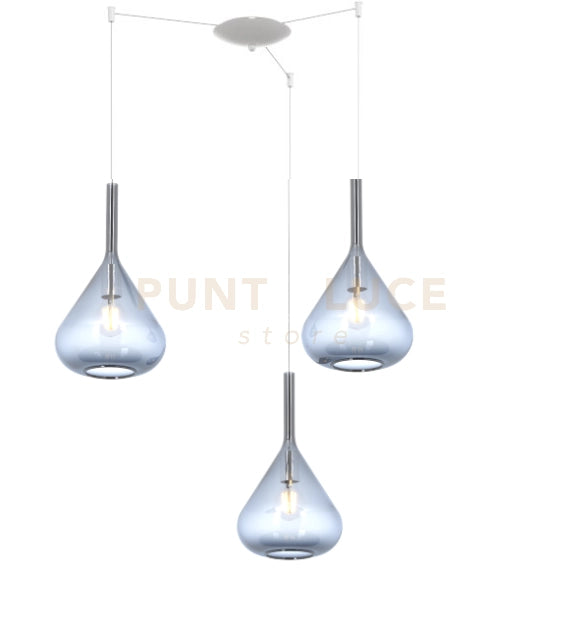 SOSPENSIONE BIANCO 3 LUCI SPOSTABILE VETRI BLU 1177BI-S3 S-BL