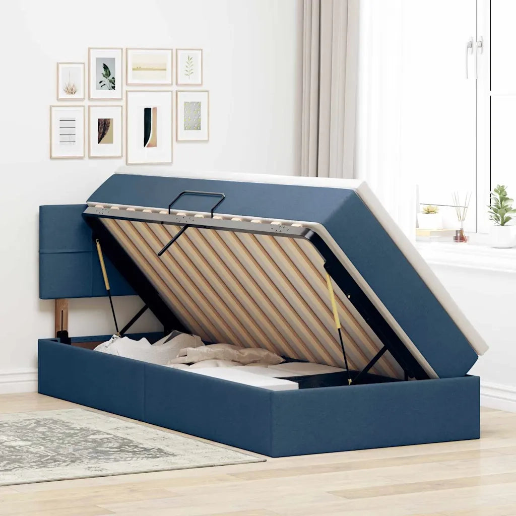 Letto con contenitore e LED con led Blu 100 x 200 cm Tessuto 3371129