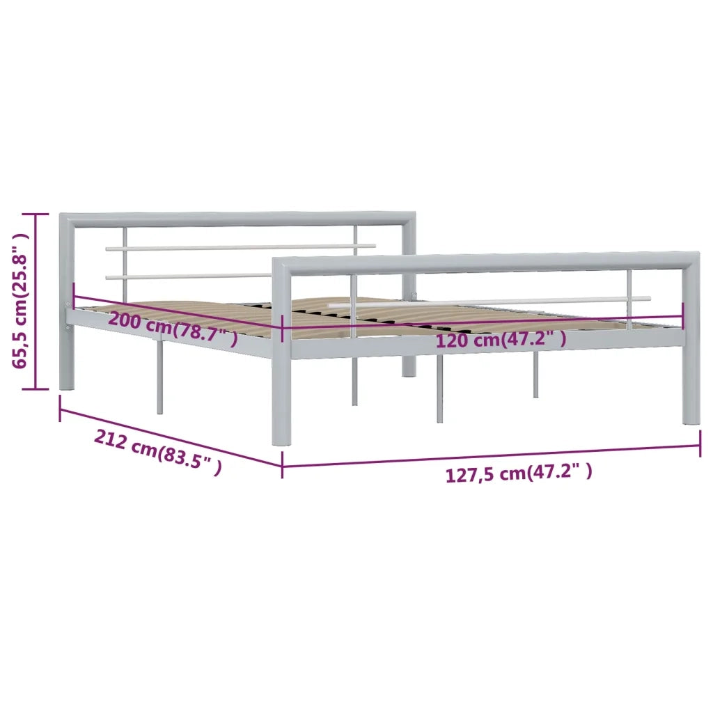 Letto matrimoniale | Letto per adulti | Giroletto Grigio e Bianco in Metallo 120x200 cm