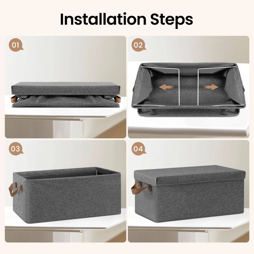 Scatole portaoggetti in Tessuto 6 Pezzi, Contenitori pieghevoli con Coperchio e Maniglie, per Vestiti da Armadio, Grigio, 48x29x20cm
