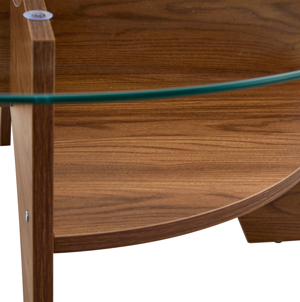 Tavolino rotondo ? 80 x 36 cm in vetro temperato con struttura a ventaglio in MDF; naturale