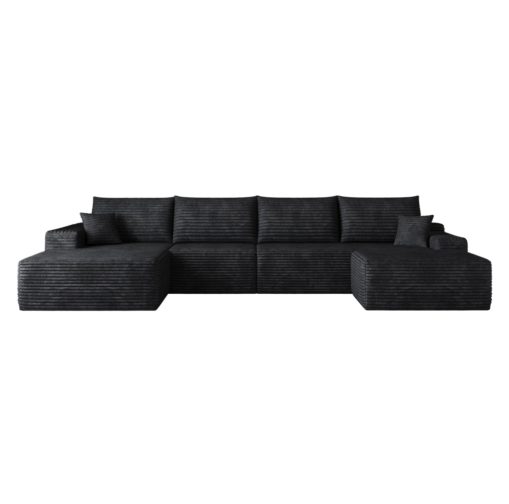 Divano modulare angolare con chaise longue 340x175x83 cm nero