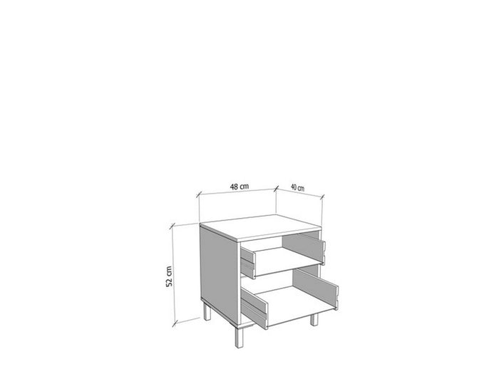 Piea, Comodino 2 Cassetti, 48x40x52h cm Marrone Rovere