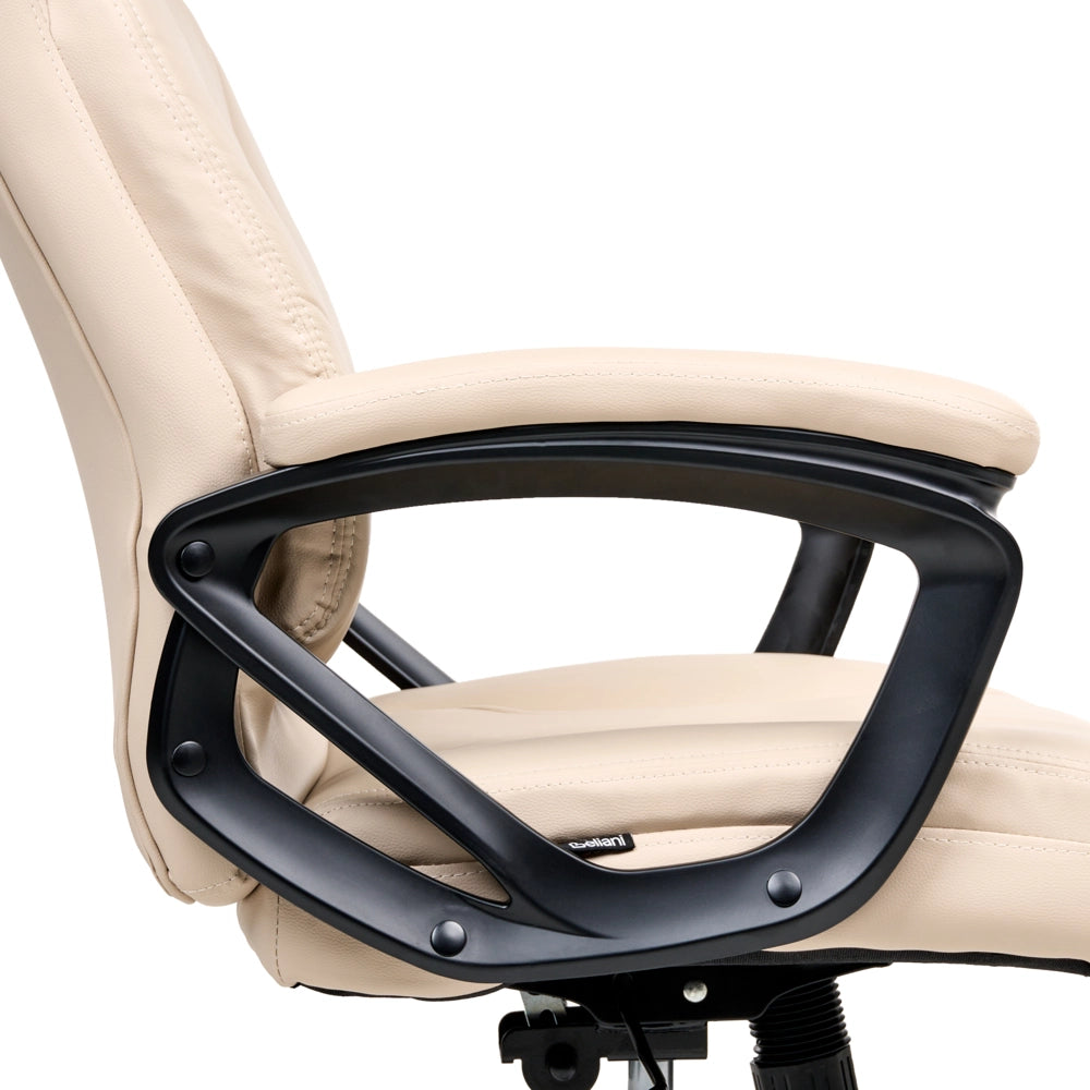 Sedia da ufficio direzionale Rivestimento in ecopelle beige Regolazione dell'altezza del sedile Imbottitura girevole