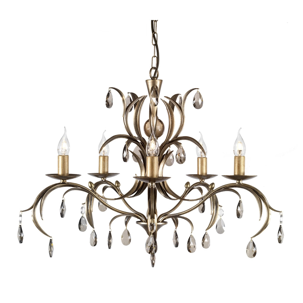 Lampadario Classico Lily Metallo Patina Di Bronzo Vetro 5 Luci E14
