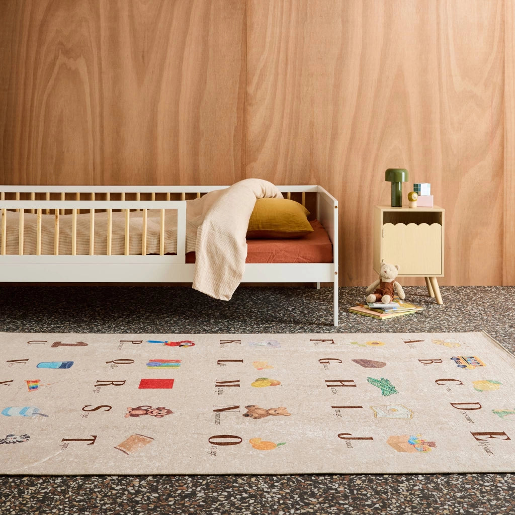 Tappeto educativo per bambini con alfabeto, per interni colore beige