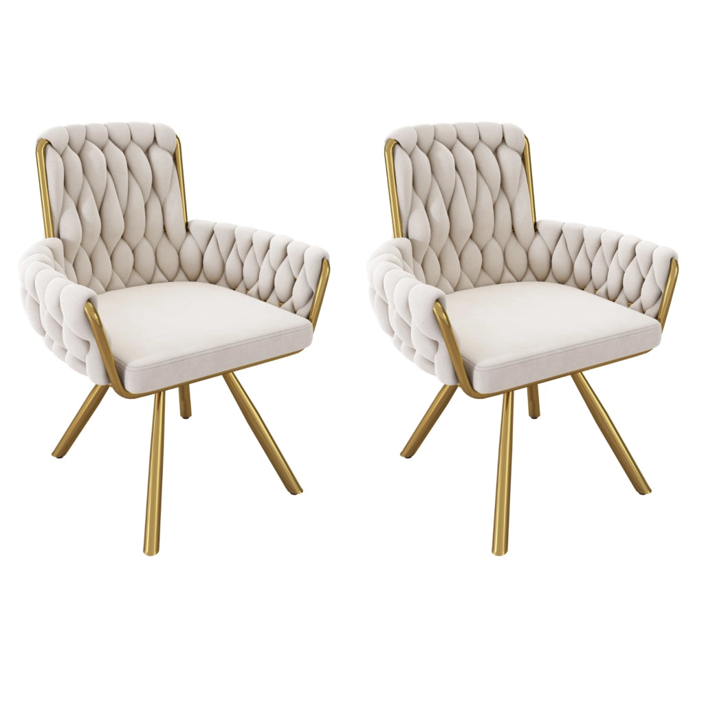 Set di 2 sedie da pranzo girevoli in velluto beige