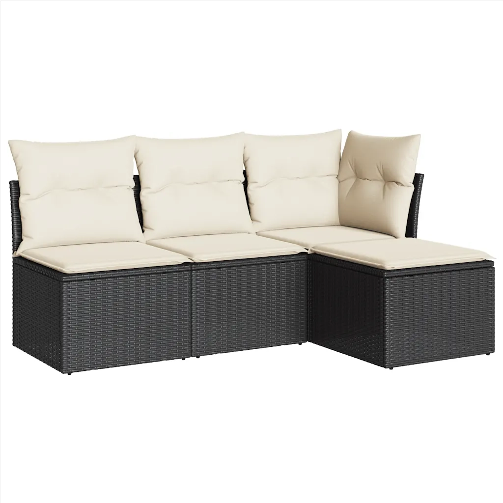 Set Divani da Giardino 4 pz con Cuscini Nero in Polyrattan 3217496