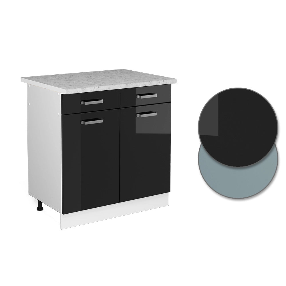 Vicco Base universale Nero lucido 80 cm con cassetti e ante, con piano di lavoro