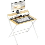 Scrivania Pieghevole con Ripiano Rialzato e Gambe a X, in Legno e Acciaio, 86x66x82 cm, Bianco e color Legno