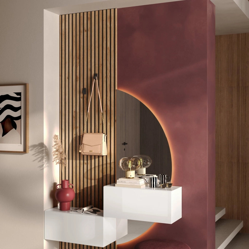 Narbolia, Mobile da Ingresso Paia Made in Italy, 140x30x236h cm Bianco Lucido