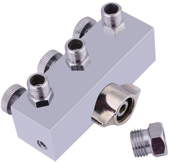 Spazzola aeree 3 vie - Acciaio inossidabile - 1/8" femmina a 1/4" maschio - Tre uscite aeree - Regolatore di pressione - 187 Grammi - Spazzola aeree distributore