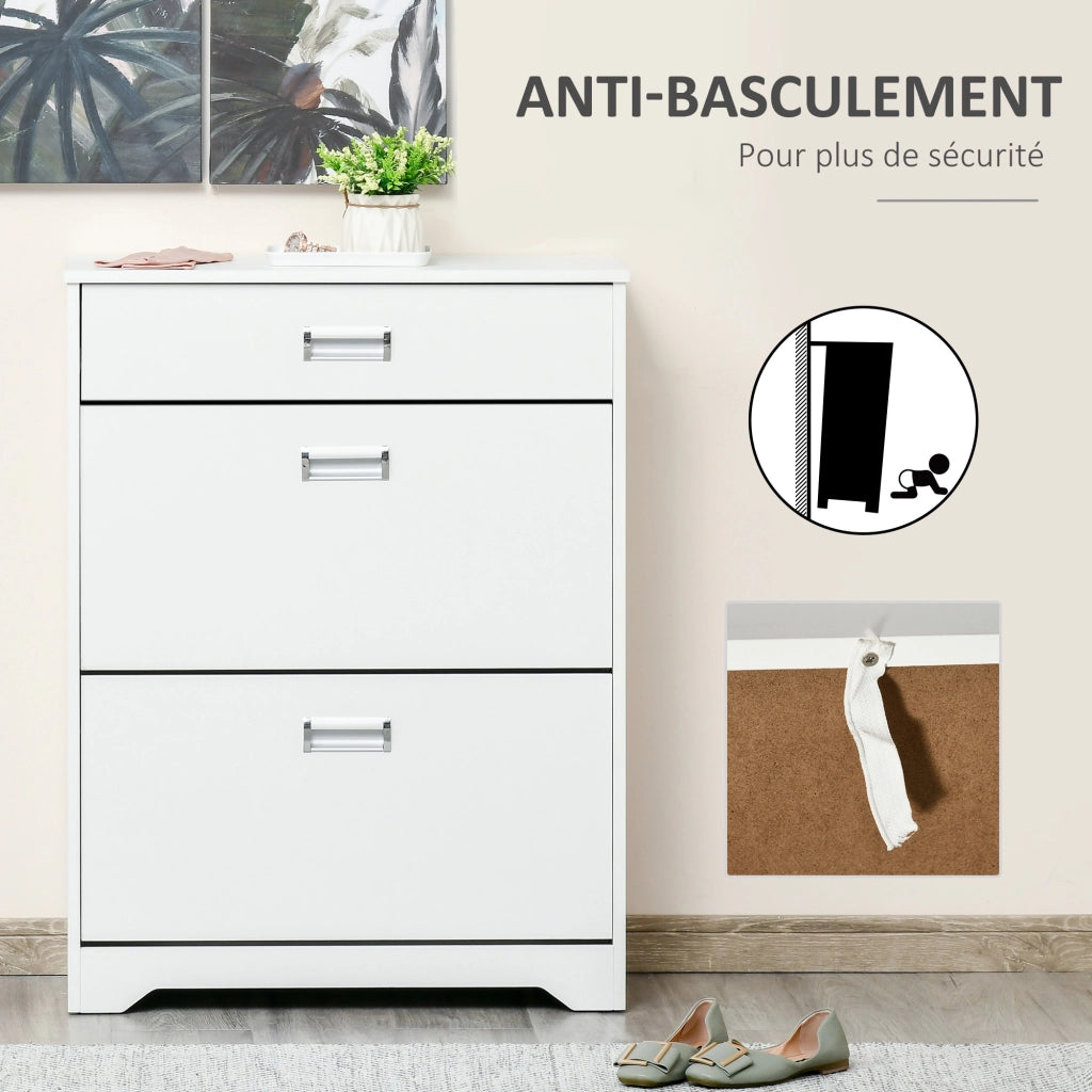 Scarpiera con cassetti e ripiano regolabile ¨C zephmum ¨C Bianco 70x29x92