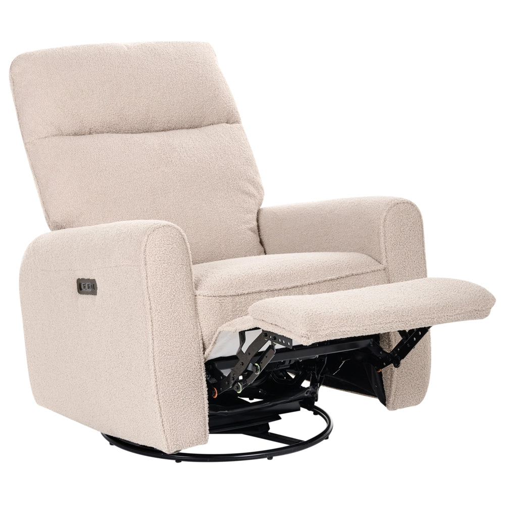 Poltrona reclinabile elettrica beige chiaro in bouclé girevole con porta USB per soggiorno stile rustico