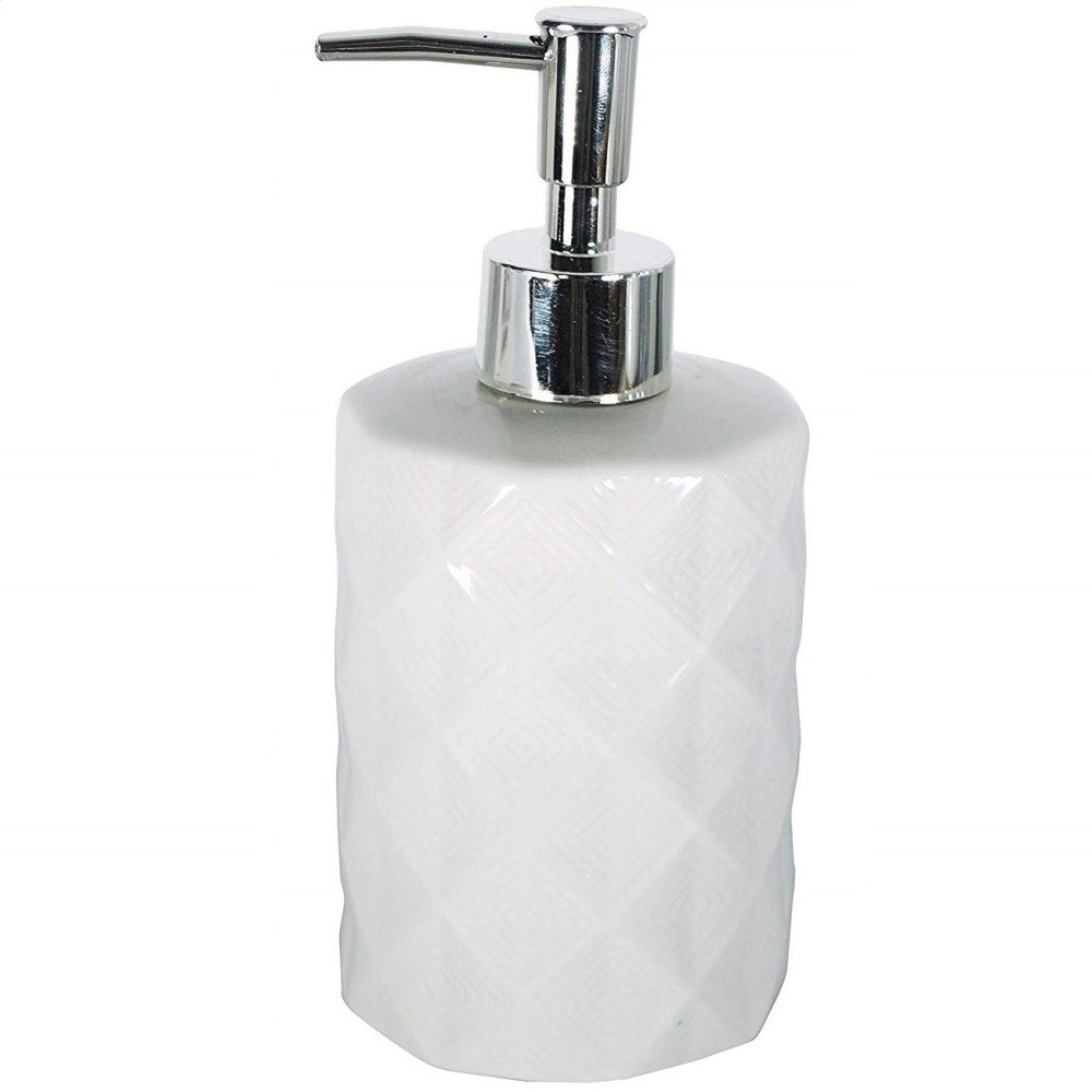 Trade Shop - Portasapone Cilindrico Rombi Bianco Porta Sapone  10343 Dispenser Sapone -