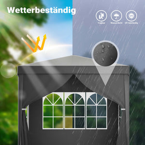 Toboli Gazebo 3 x 3 m in grigio con protezione UV 50+, tendone da giardino con lati rimovibili, tenda da festa con finestre, ad esempio per terrazze e festival
