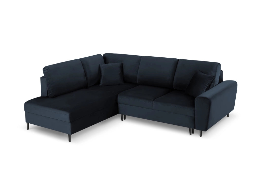 Cosmopolitan Design - Divano convertibile angolare sinistro con contenitore "Kyoto" 5 posti in velluto blu scuro 