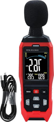 Misuratore di decibel con grande schermo LCD - misuratore di livello di rumore - misuratore di rumore preciso - allarme visivo acustico - misurazione rapida e lenta della temperatura