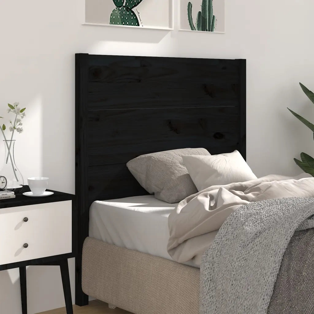 Testiera | Testata per Letto Nera 96x4x100 cm in Legno Massello di Pino