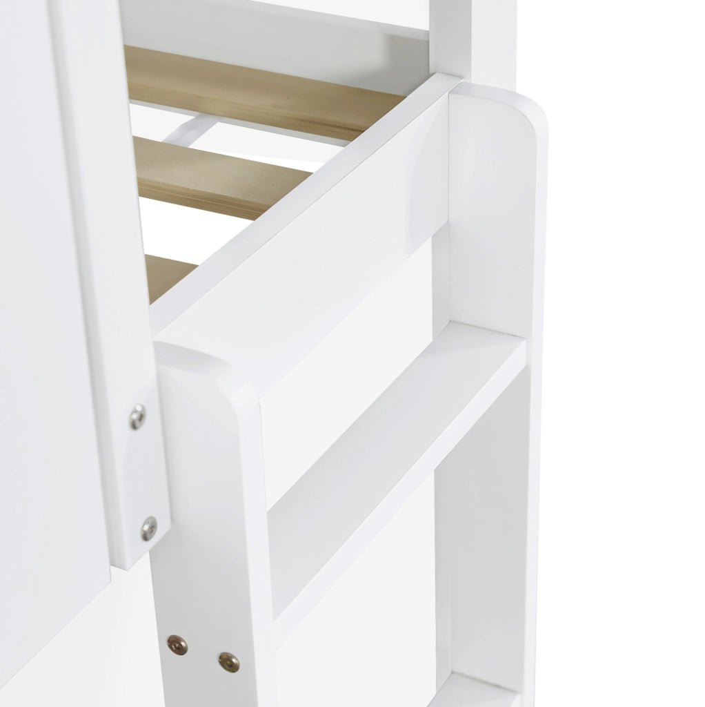 Letto a soppalco 90x200 cm con scala a 3 gradini e spazio sottostante in legno bianco e nero