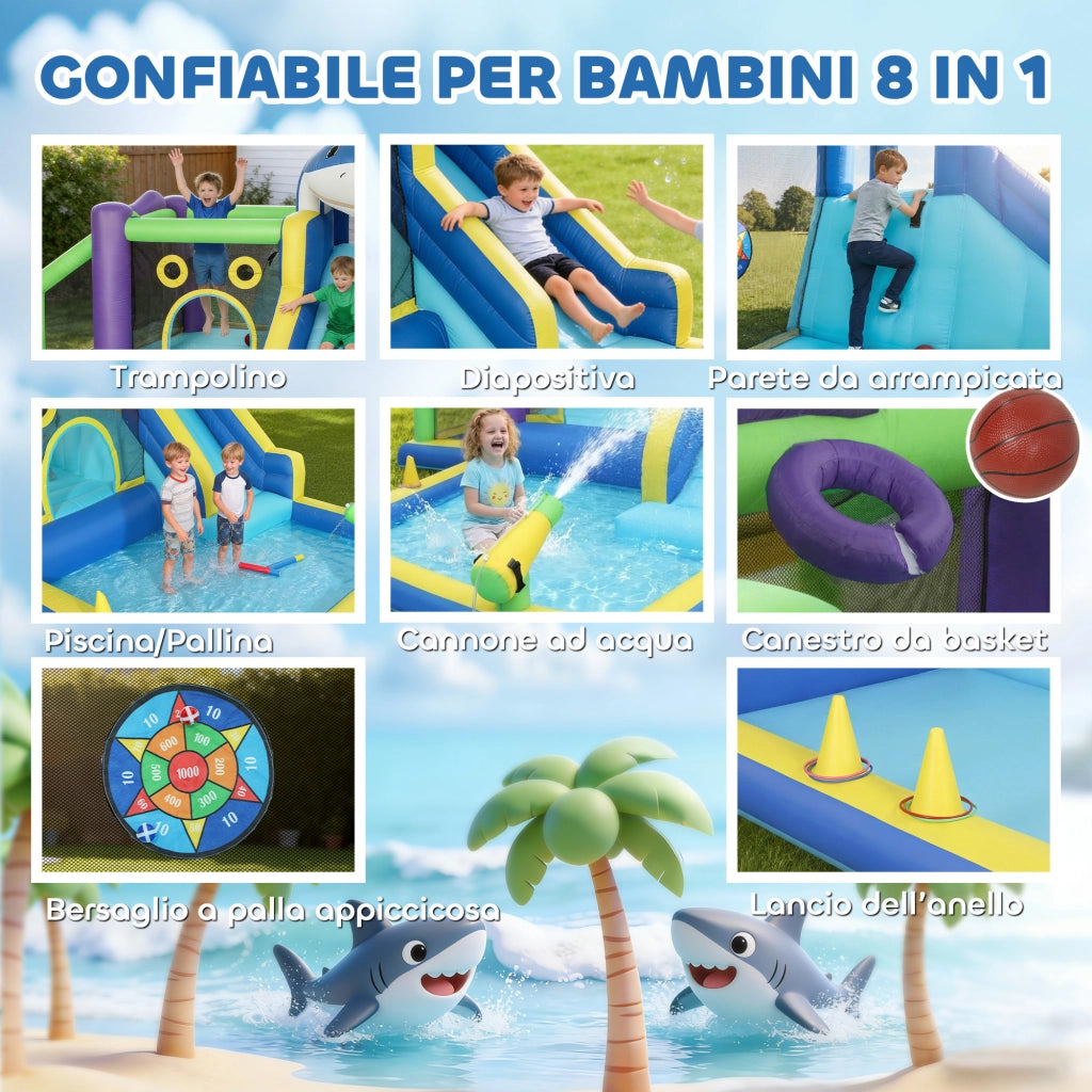 Piscina Gonfiabile Bambini con Scivolo Squali ¨C Zephmum ¨C Verde