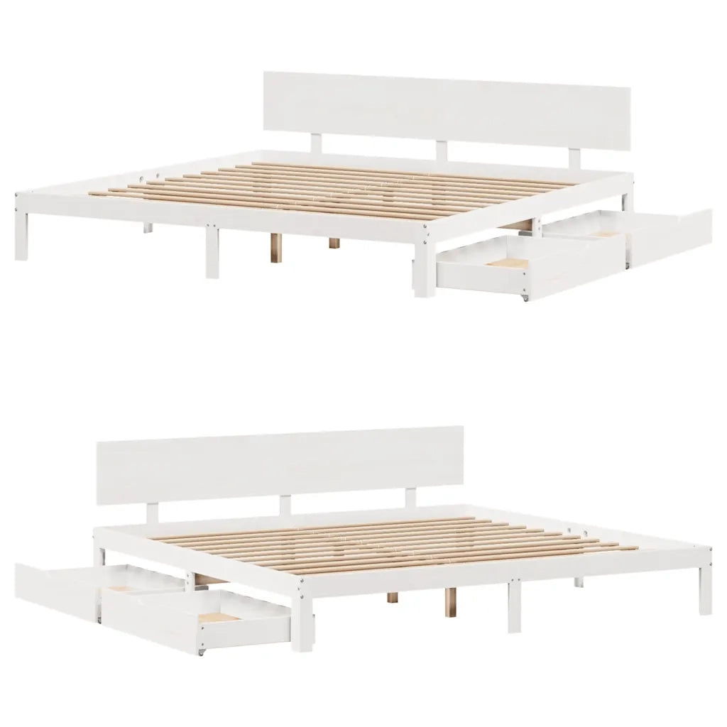 Giroletto con Cassetti Bianco 200x200 cm Legno Massello di Pino 3301993
